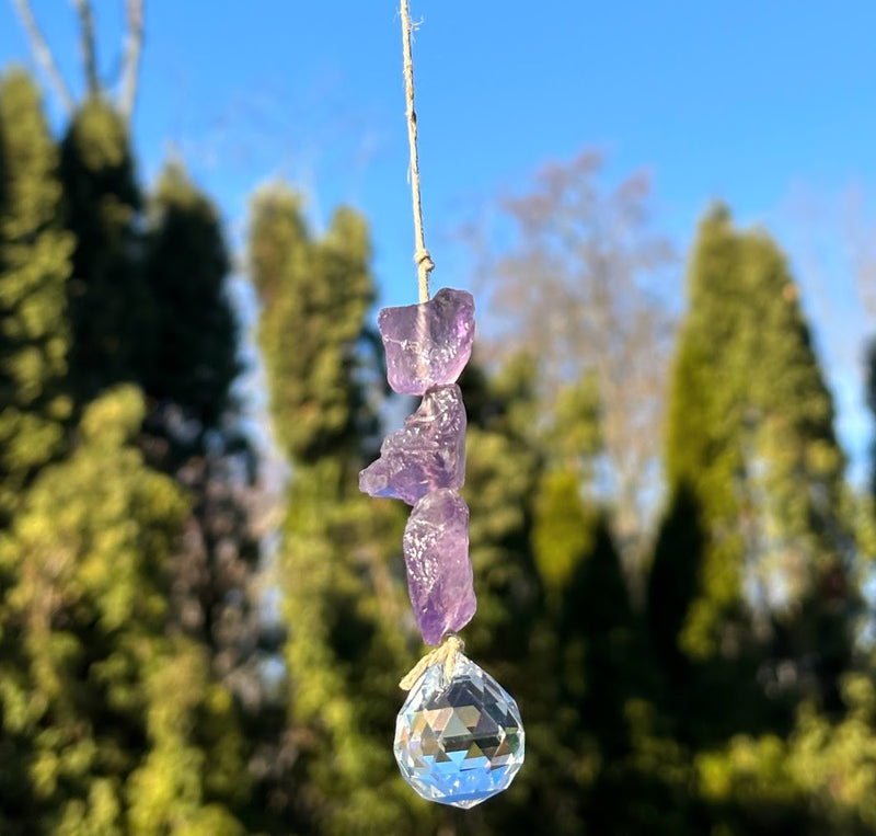 Amethyst Raw Crystal Sun catcher handmade 