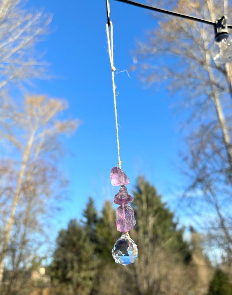 Amethyst Raw Crystal Sun catcher handmade far