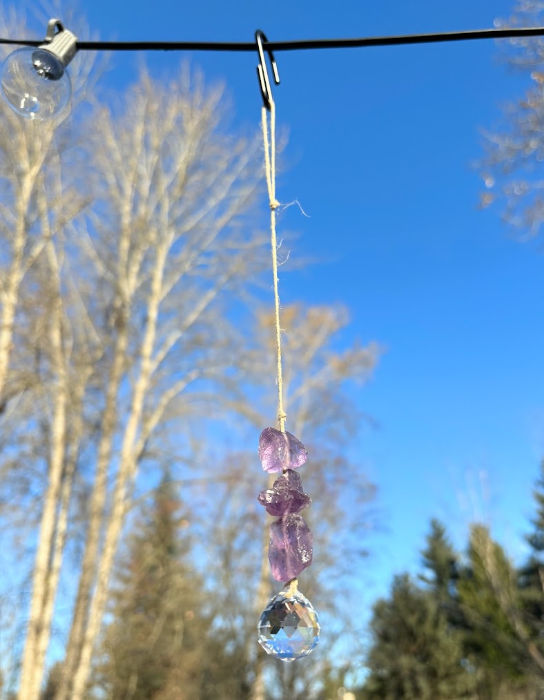 Amethyst Raw Crystal Sun catcher handmade  far 2