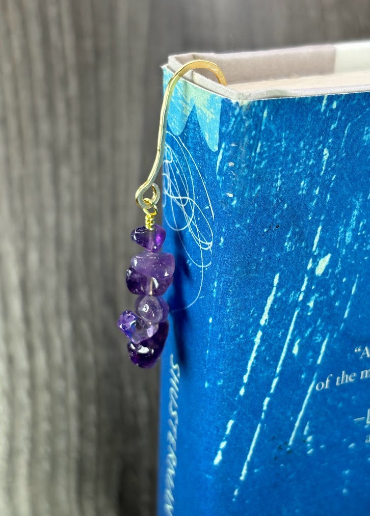 Amethyst Crystal Bookmark with hand hammered Brass Metal  with Book