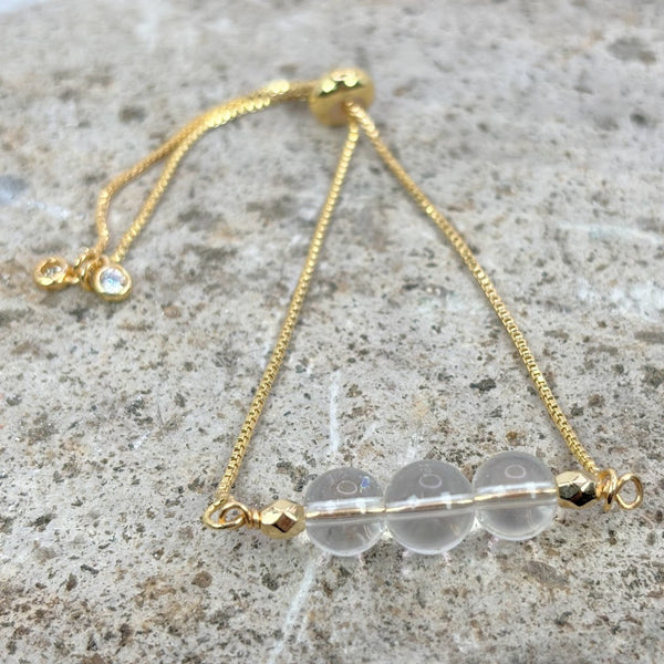 April Birthstone with Clear Quartz Crystal with Adjustable Slider