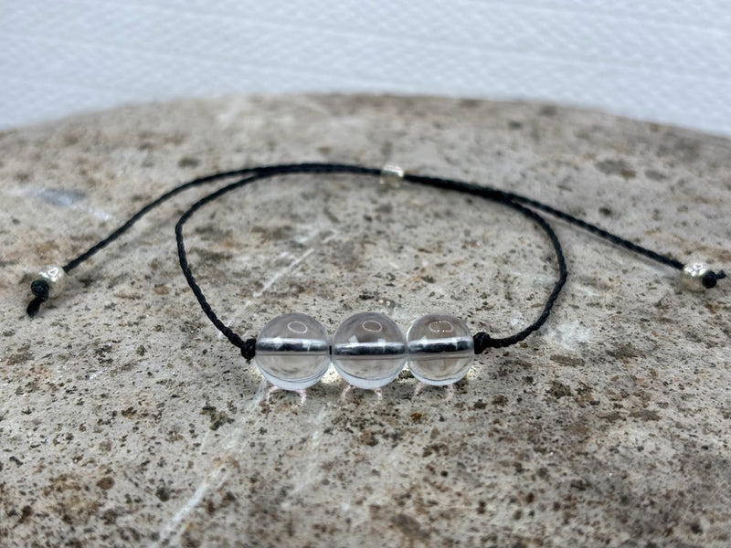 April birthstone crystal bracelet with Clear Quartz with adjustable Wax Cord front