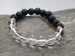 April birthstone crystal bracelet with Clear Quartz and Obsidian Front