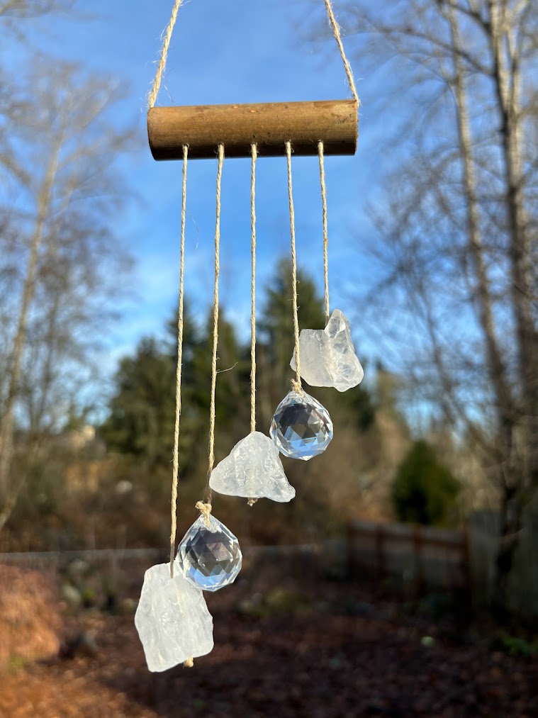 Asymmetrical Clear Quartz Raw Crystal Sun Catcher Front