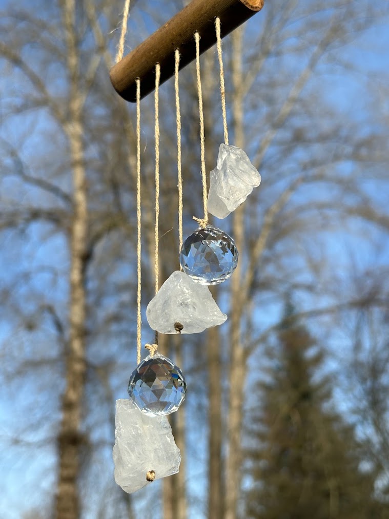 Asymmetrical Clear Quartz Raw Crystal Sun Catcher Side