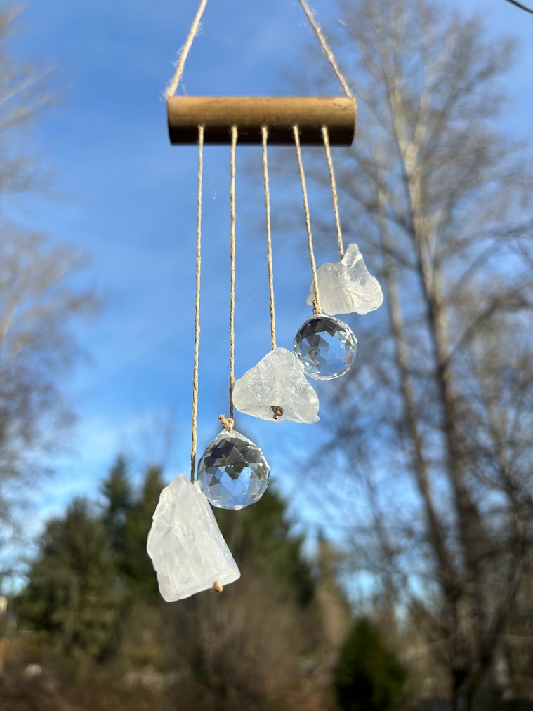 Asymmetrical Clear Quartz Raw Crystal Sun Catcher from bottom