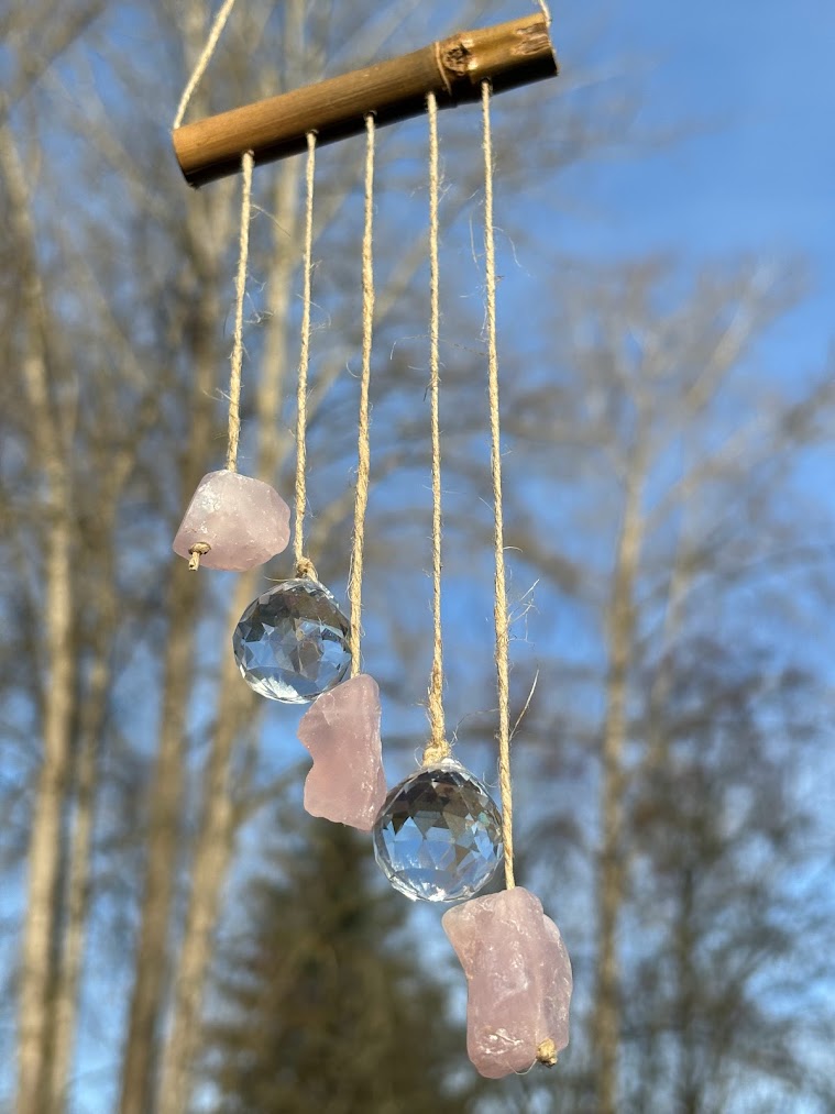 Asymmetrical Rose Quartz Raw Crystal Sun Catcher Zoom in