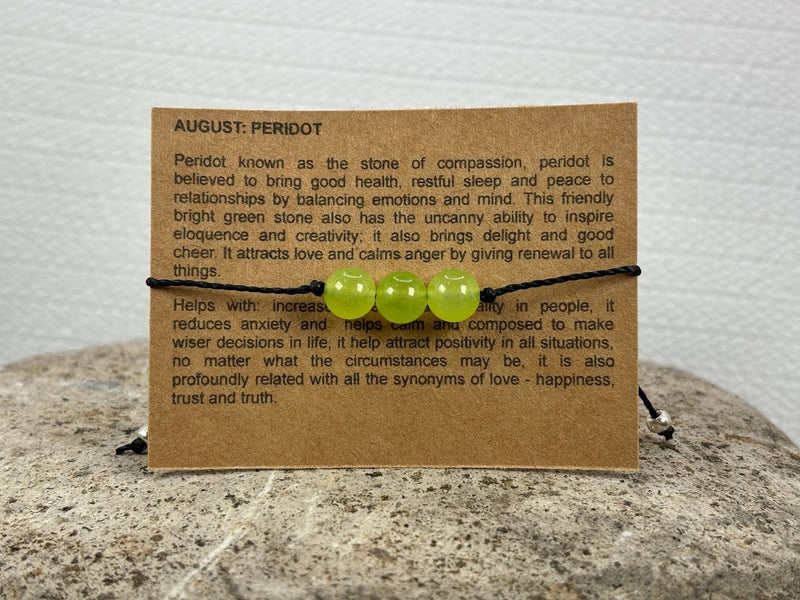 August Birthstone with Adjustable Wax Cord Bracelet  with Card