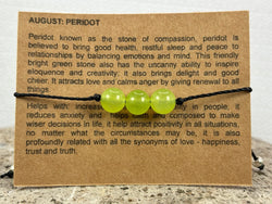 August Birthstone with Adjustable Wax Cord Bracelet