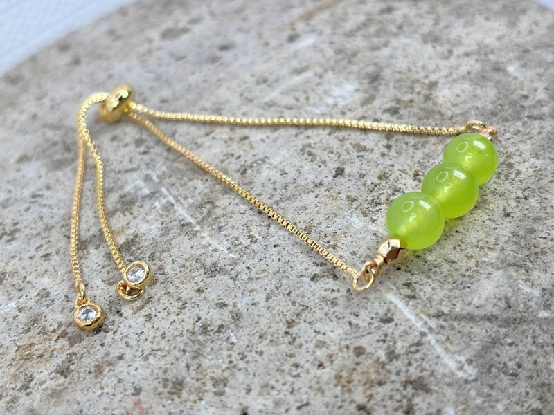 August Adjustable Slider Bracelet with Peridot Crystal  Right