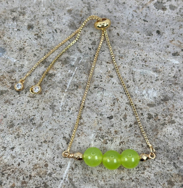 August Adjustable Slider Bracelet with Peridot Crystal 