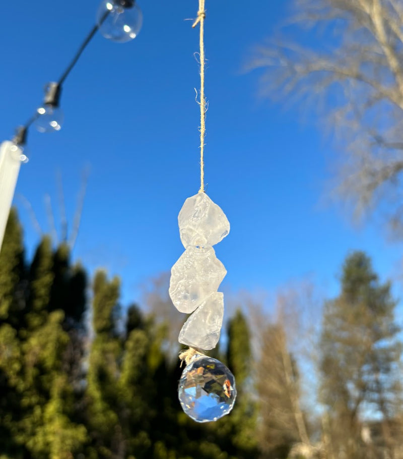 Clear Quartz Raw Crystal Sun Catcher Long