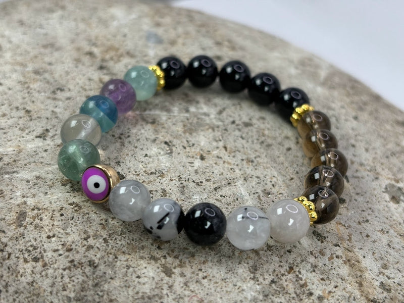 Curse and Evil Ghost Protection Crystal  Bracelet with Evil Eye Left