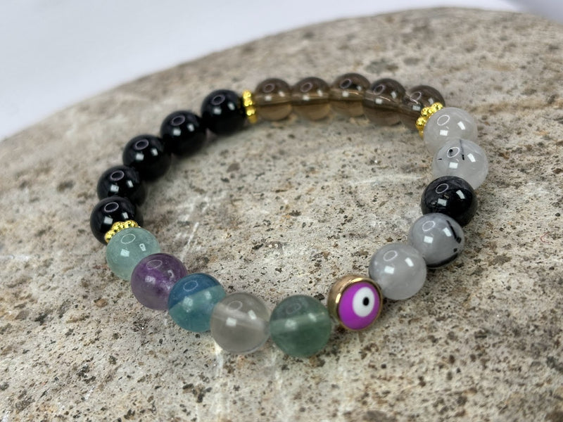 Curse and Evil Ghost Protection Crystal  Bracelet with Evil Eye Right