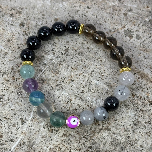 Curse and Evil Ghost Protection Crystal  Bracelet with Evil Eye Top