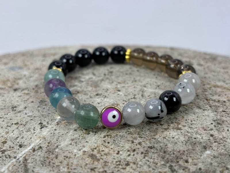 Curse and Evil Ghost Protection Crystal  Bracelet with Evil Eye Front