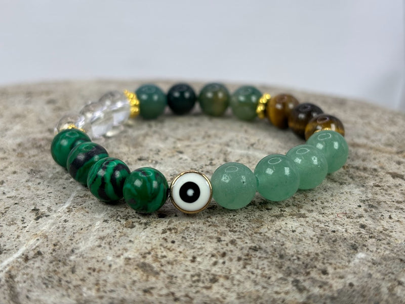 Debt and Money Loss Protection Crystal Bracelet with Evil Eye Front