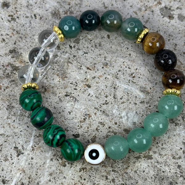 Debt and Money Loss Protection Crystal Bracelet with Evil Eye Top