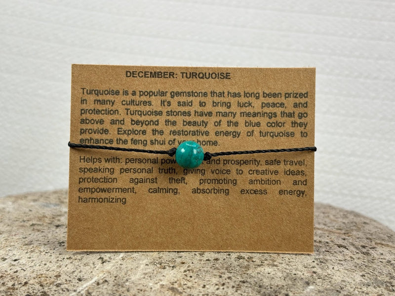 December birthstone crystal adjustable Wax Cord bracelet with Turquoise 1 bead 