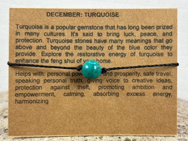 December birthstone crystal adjustable Wax Cord bracelet with Turquoise 1 bead