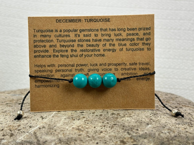 December birthstone crystal adjustable Wax Cord bracelet with Turquoise 3 beads