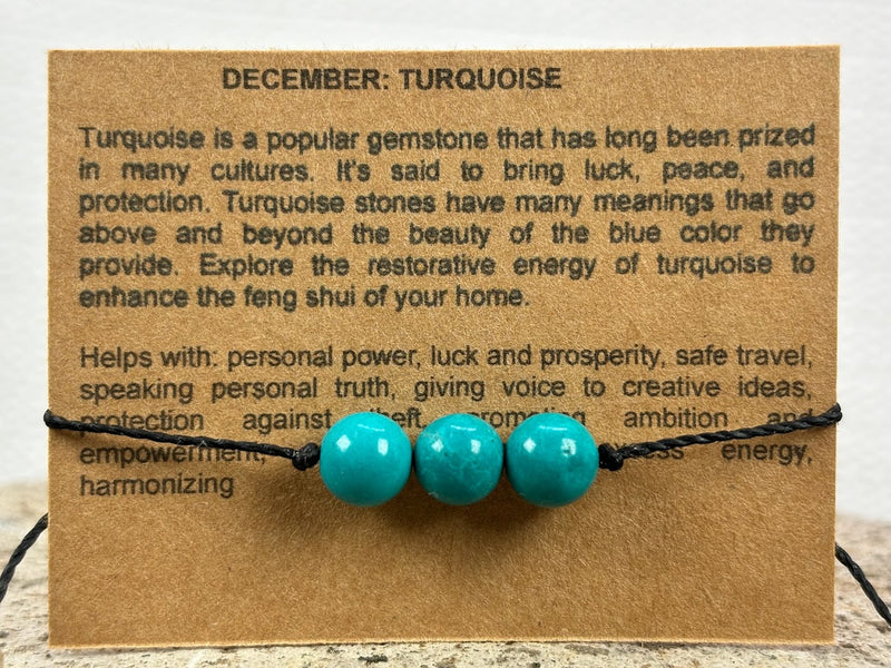 December birthstone crystal adjustable Wax Cord bracelet with Turquoise