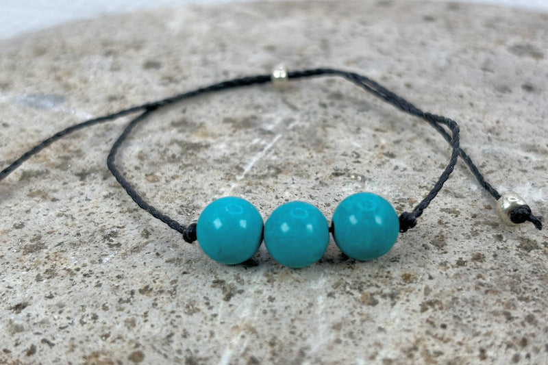 December birthstone crystal adjustable Wax Cord bracelet with Turquoise front