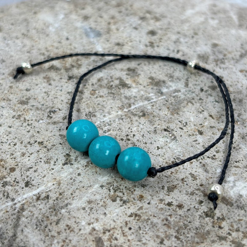 December birthstone crystal adjustable Wax Cord bracelet with Turquoise Left