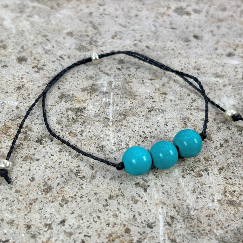 December birthstone crystal adjustable Wax Cord bracelet with Turquoise Right