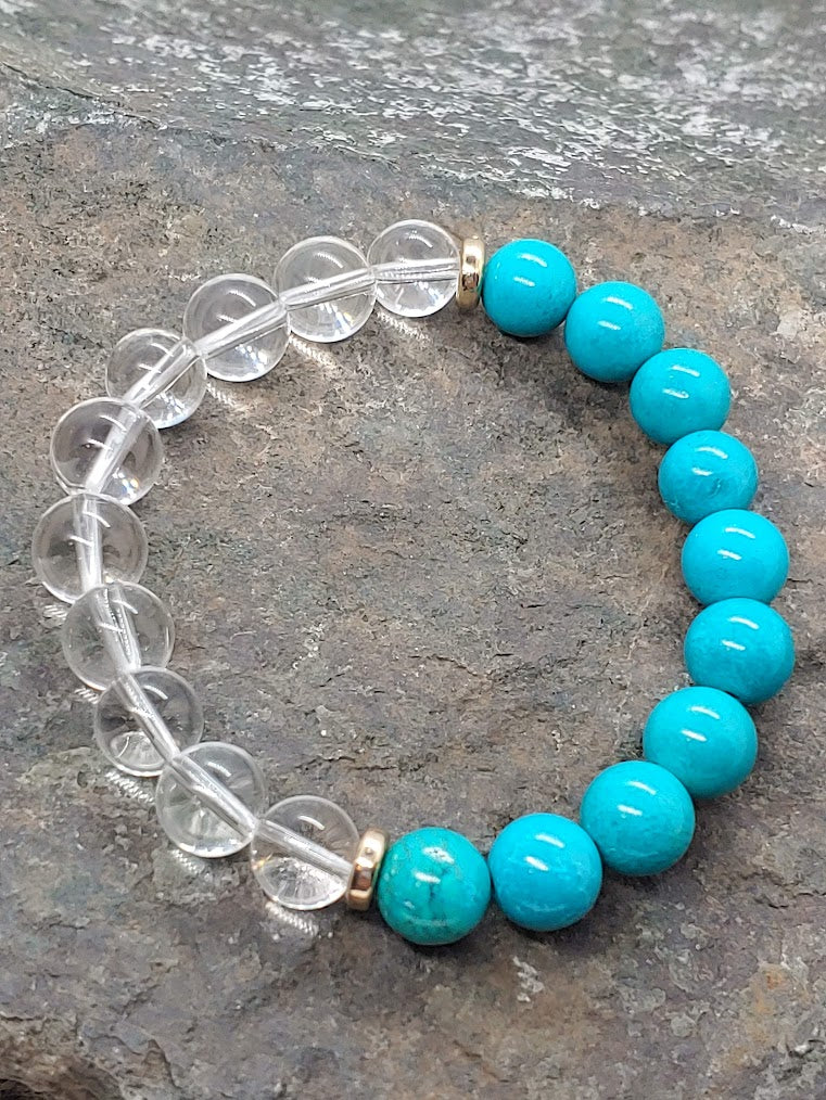 December birthstone crystal bracelet with Turquoise and Clear Quartz Side