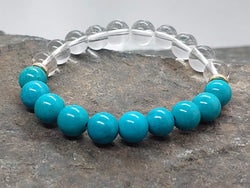 December birthstone crystal bracelet with Turquoise and Clear Quartz Front