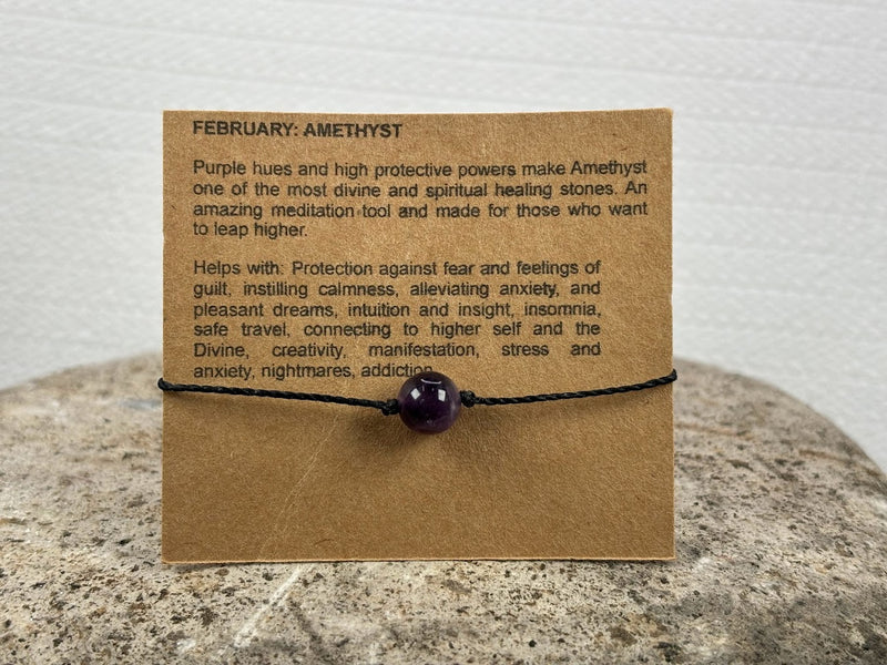 February birthstone crystal adjustable wax cord bracelet with Amethyst