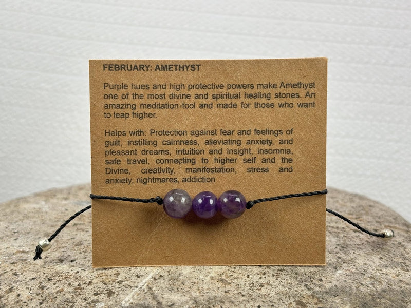 February birthstone crystal adjustable wax cord bracelet with Amethyst