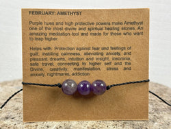 February birthstone crystal adjustable wax cord bracelet with Amethyst