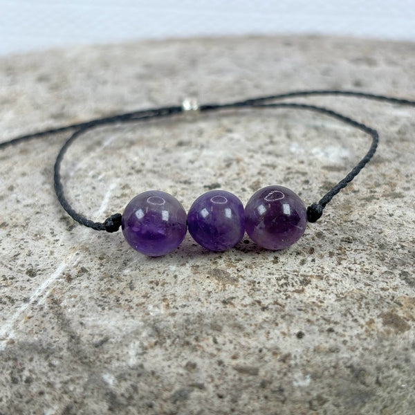 February birthstone crystal adjustable wax cord bracelet with Amethyst