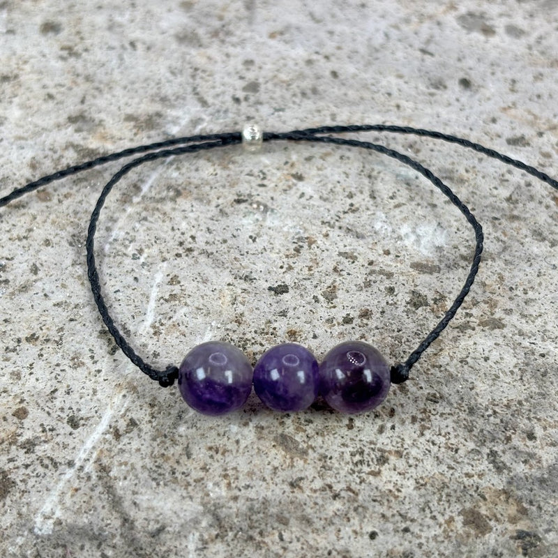 February birthstone crystal adjustable wax cord bracelet with Amethyst