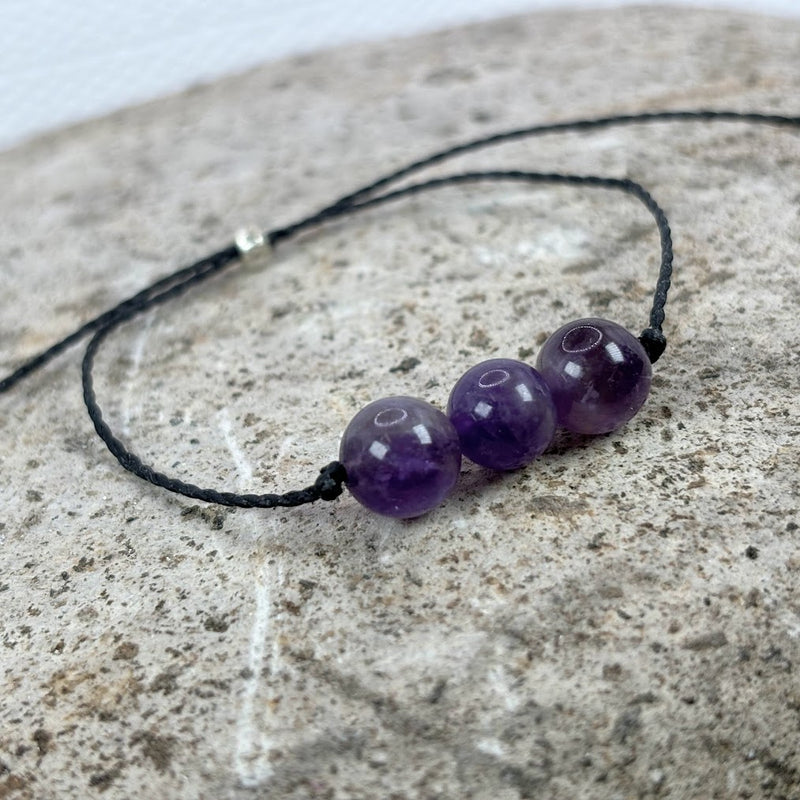 February birthstone crystal adjustable wax cord bracelet with Amethyst