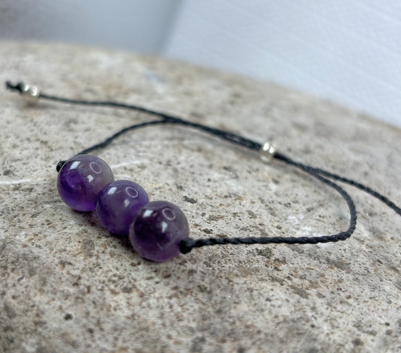 February birthstone crystal adjustable wax cord bracelet with Amethyst