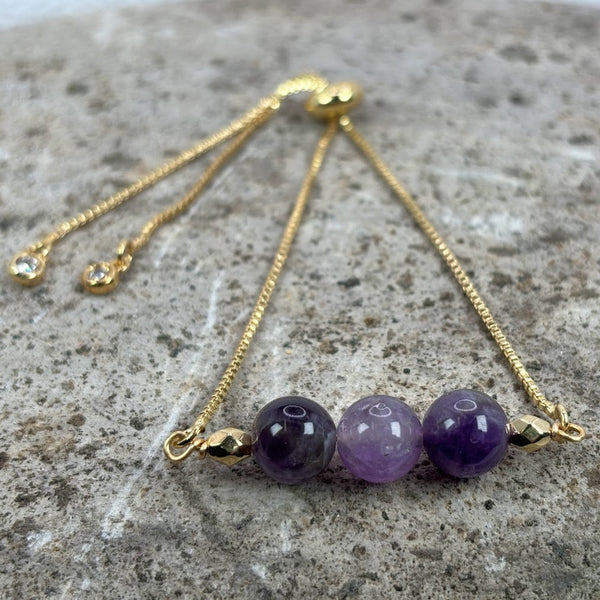 February Birthstone with Amethyst Crystal with Adjustable Slider  Zoom In