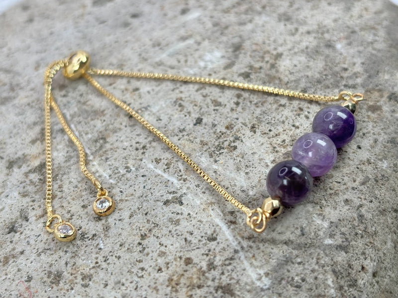 February Birthstone with Amethyst Crystal with Adjustable Slider  Right