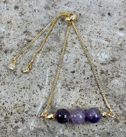 February Birthstone with Amethyst Crystal with Adjustable Slider 