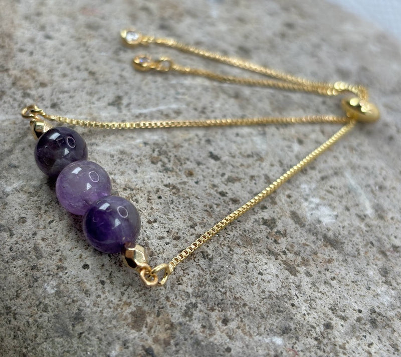 February Birthstone with Amethyst Crystal with Adjustable Slider  Left