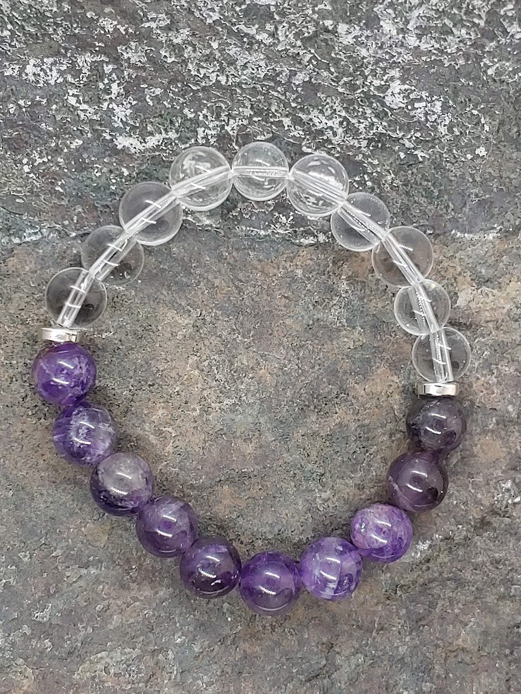 February birthstone crystal bracelet with Amethyst and Clear Quartz Zoom Out