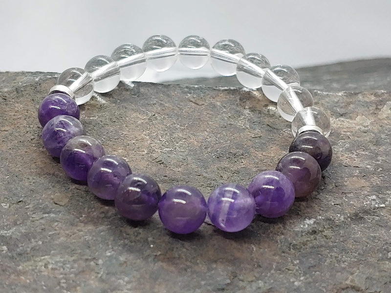 February birthstone crystal bracelet with Amethyst and Clear Quartz