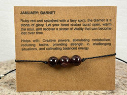 January birthstone crystal adjustable wax cord bracelet with Garnet