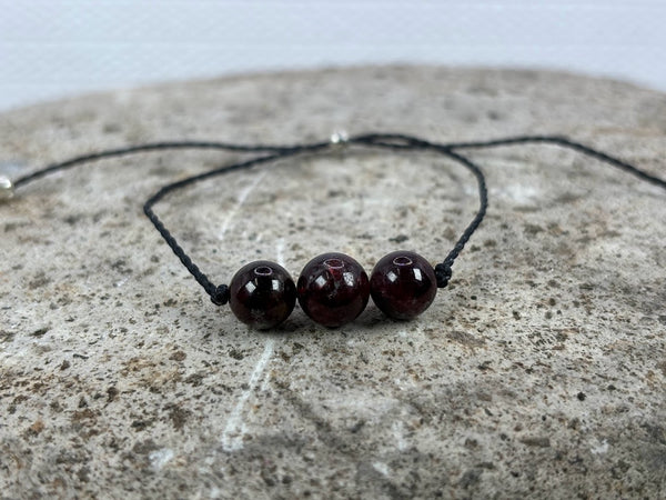 January birthstone crystal adjustable wax cord bracelet with Garnet Front