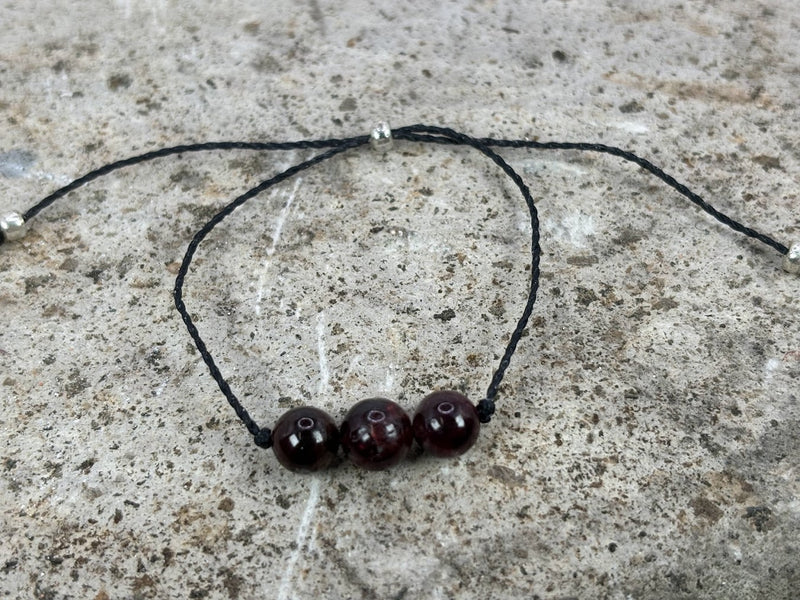 January birthstone crystal adjustable wax cord bracelet with Garnet Top