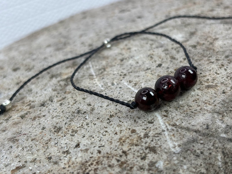 January birthstone crystal adjustable wax cord bracelet with Garnet Right