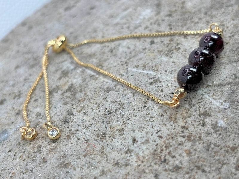 January Birthstone with Garnet Crystal with Adjustable Slider Right