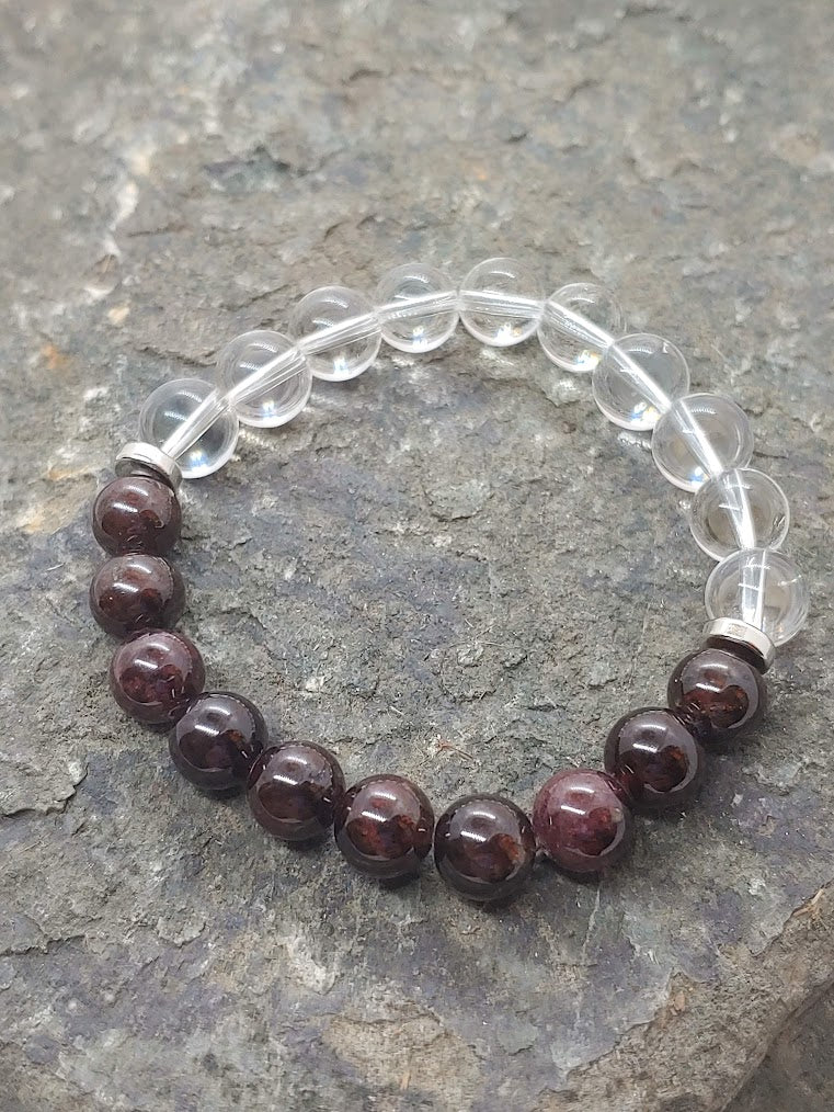 January birthstone crystal bracelet with Garnet and Clear Quartz Top